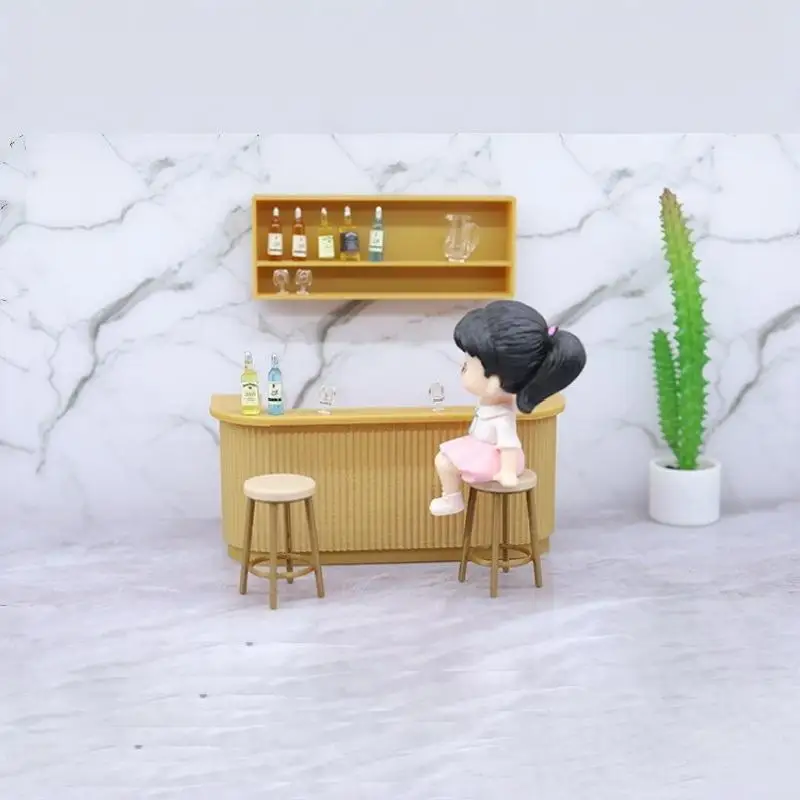 3 stks Plastic Meubels Speelhuis Miniatuur Tafel Stoel 112 Schaal Poppenhuis Bar Scène Model Pop Accessoires