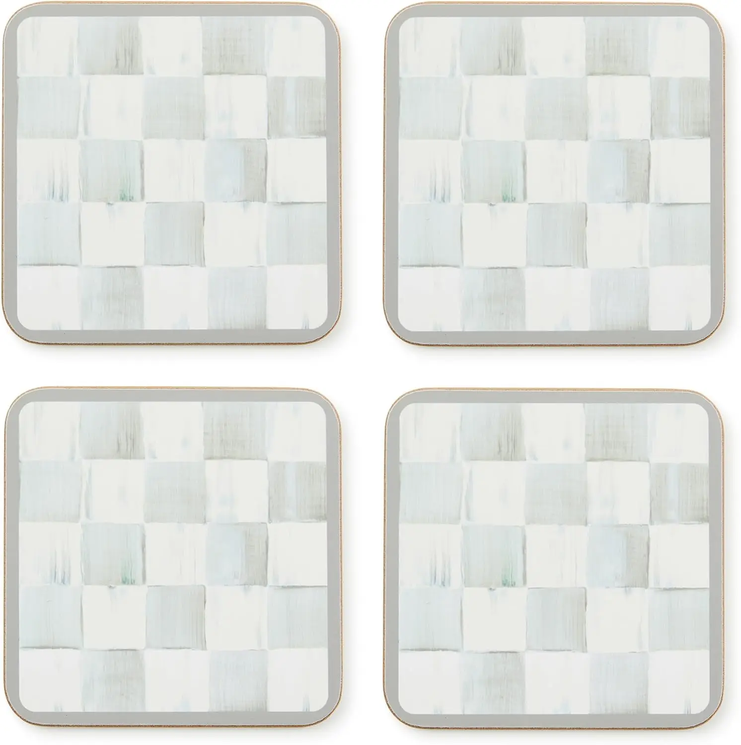 

Набор из 4 квадратных подставок с пробковой основой, серо-белый клетчатый дизайн для защиты посуды