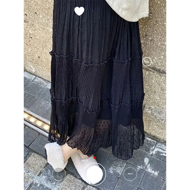 

3D Velvet Floral Lace f Skirt with Elastic Waist And Layered Splicing Design Casual Commute Sle A-Line Skirt for Women
