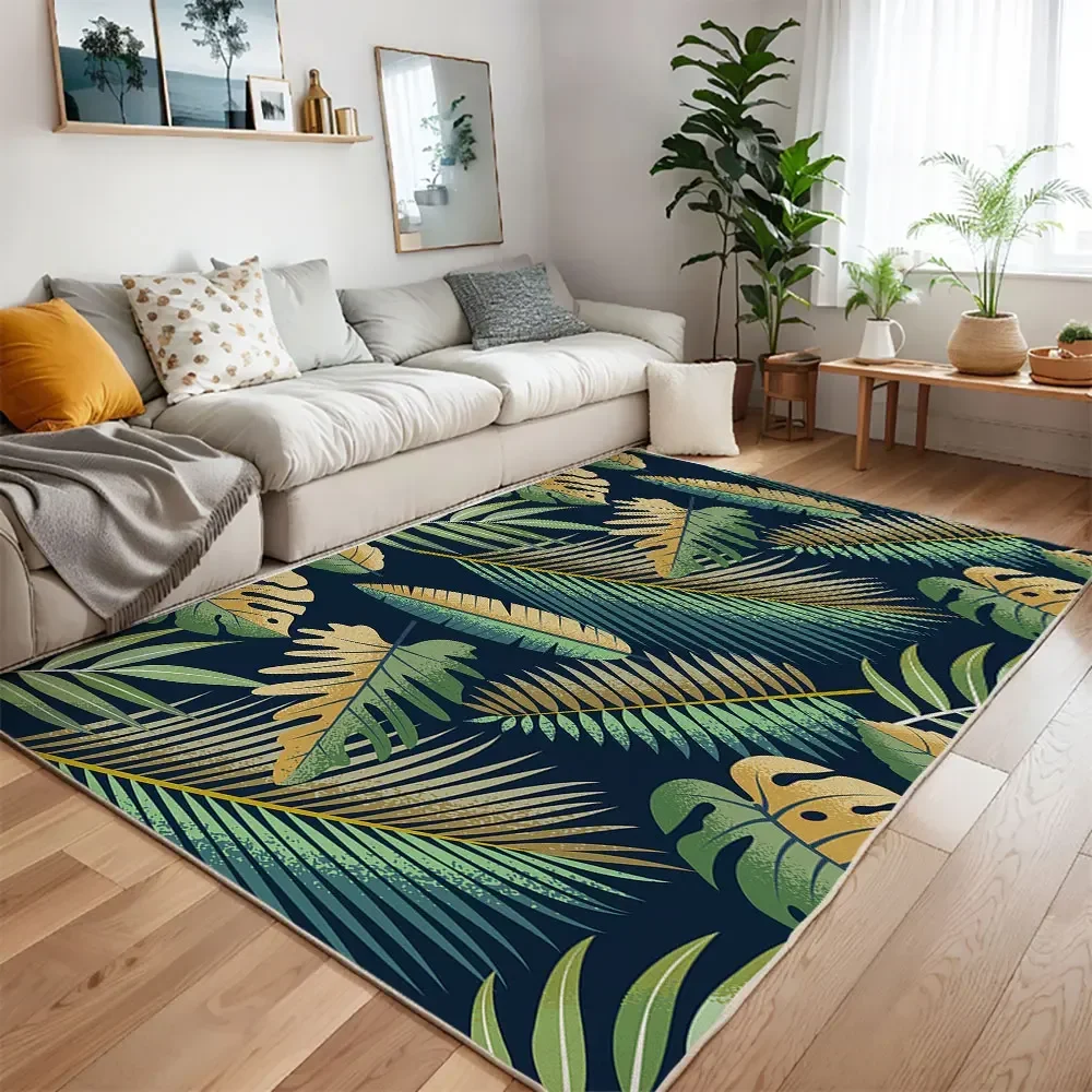 HD-Tropical Leaf Print Area Rug for Living Room Bedroom Non-Slip Floor Mat