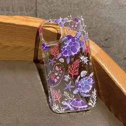 Turtle Coral Seashell Pattern Clear Case For Samsung Galaxy A15 A35 A55 A34 A54 A53 S26 S25 S24 Ultra S23 S22 Plus S21 FE Cover
