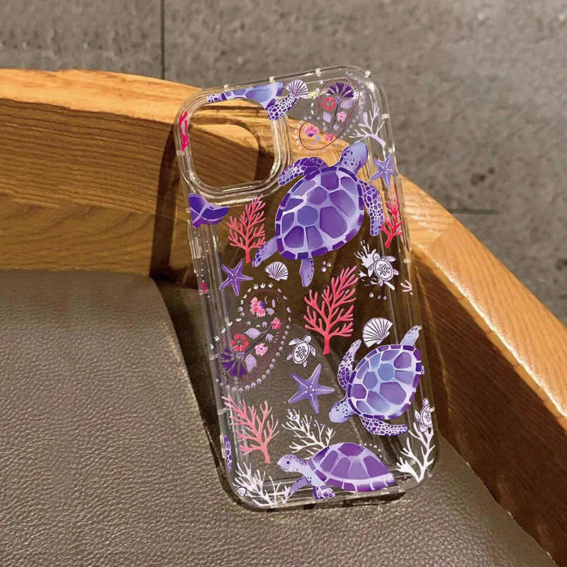 Turtle Coral Seashell Pattern Clear Case For Samsung Galaxy A15 A35 A55 A34 A54 A35 A53 A52S S24 Ultra S23 S22 Plus S21 FE Cover