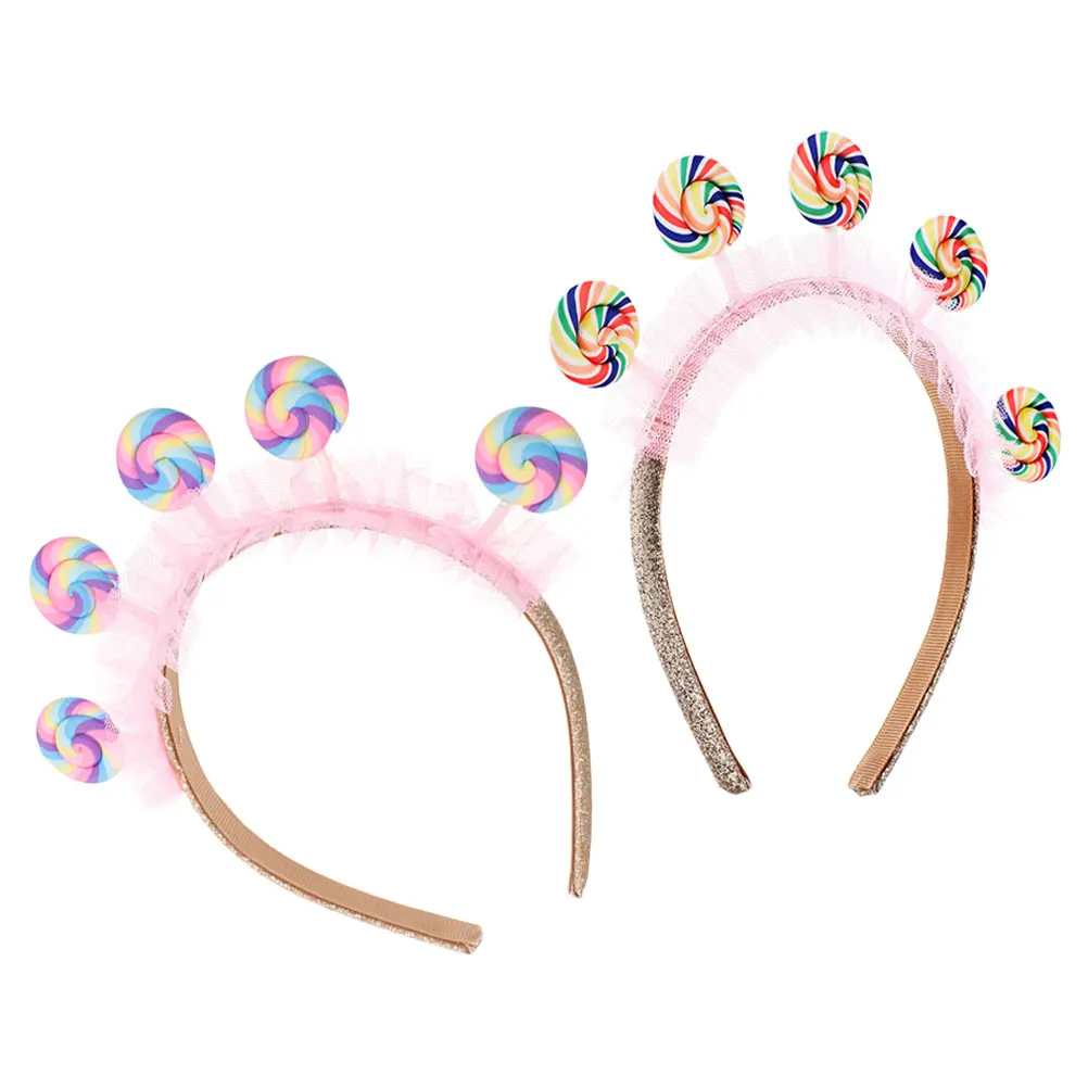 

2 Pcs Children's Headband Crazy Hair Coheali Lollipop Candy Cane Accessories for Girls Headdress Cartoon Hoop Flower Headpieces
