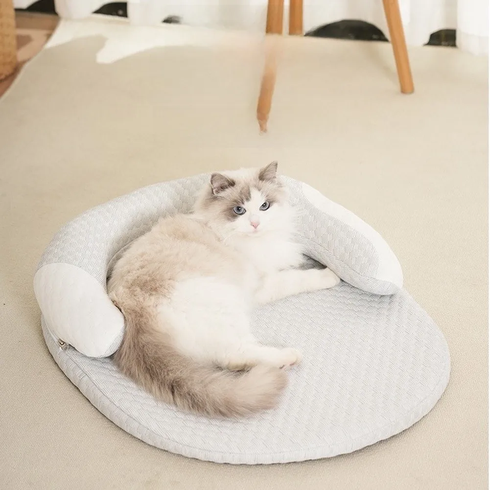 Pet Cooling Pad with Removable Pillow for Neck Support Cool Fabric Layer Fits All Pet Sizes Machine Washable Non-Slip