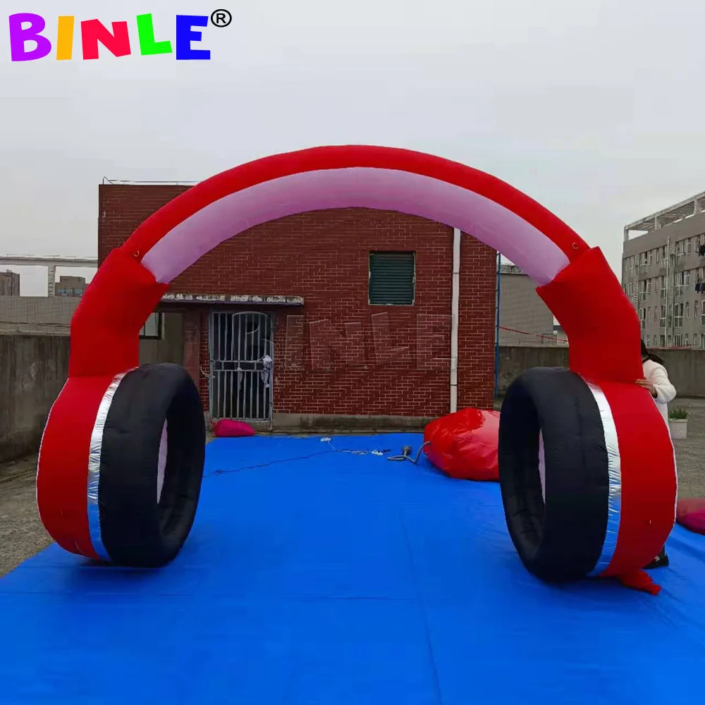 Advertising red and black Inflatable Earphone Inflatable Headphone Model with led lights for music festival DJ stage decoration