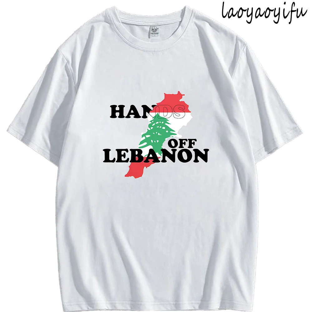 Vintage T Shirt Funny Clothes Hands Off Lebanon Letters Flag Fashion Print Tops Humor Graphic T Shirts Men Women Cotton Tee