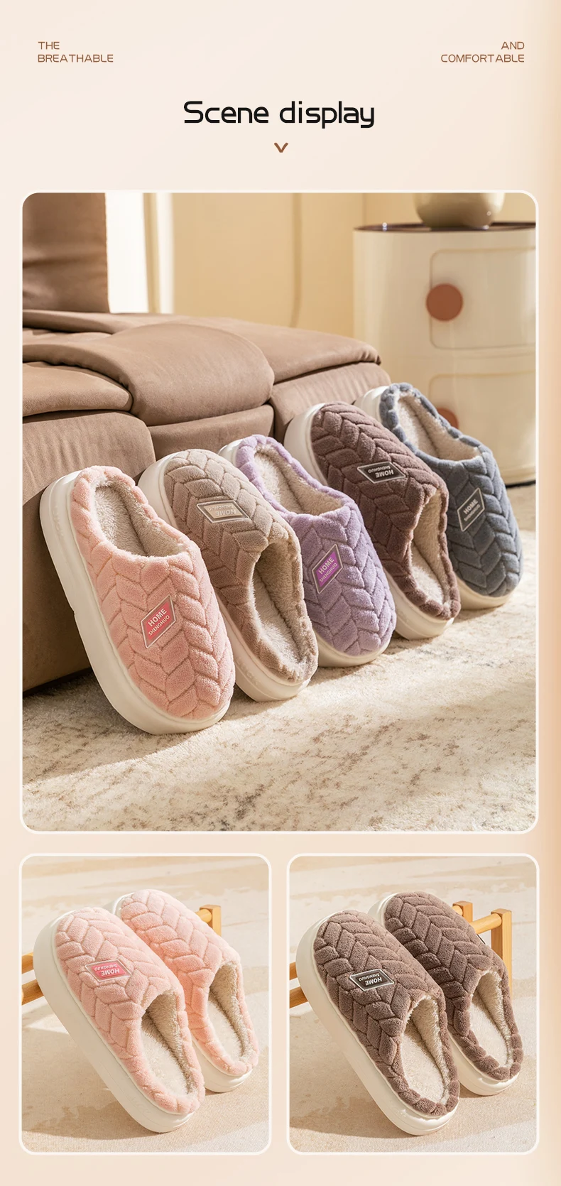 Warme Winter-Hausschuhe für Männer und Frauen, weiche, flauschige, mit Fleece gefütterte Schuhe, dicke Plattform-EVA-Sohle, rutschfeste Indoor-Schlafzimmer-Mules. – Detail 9