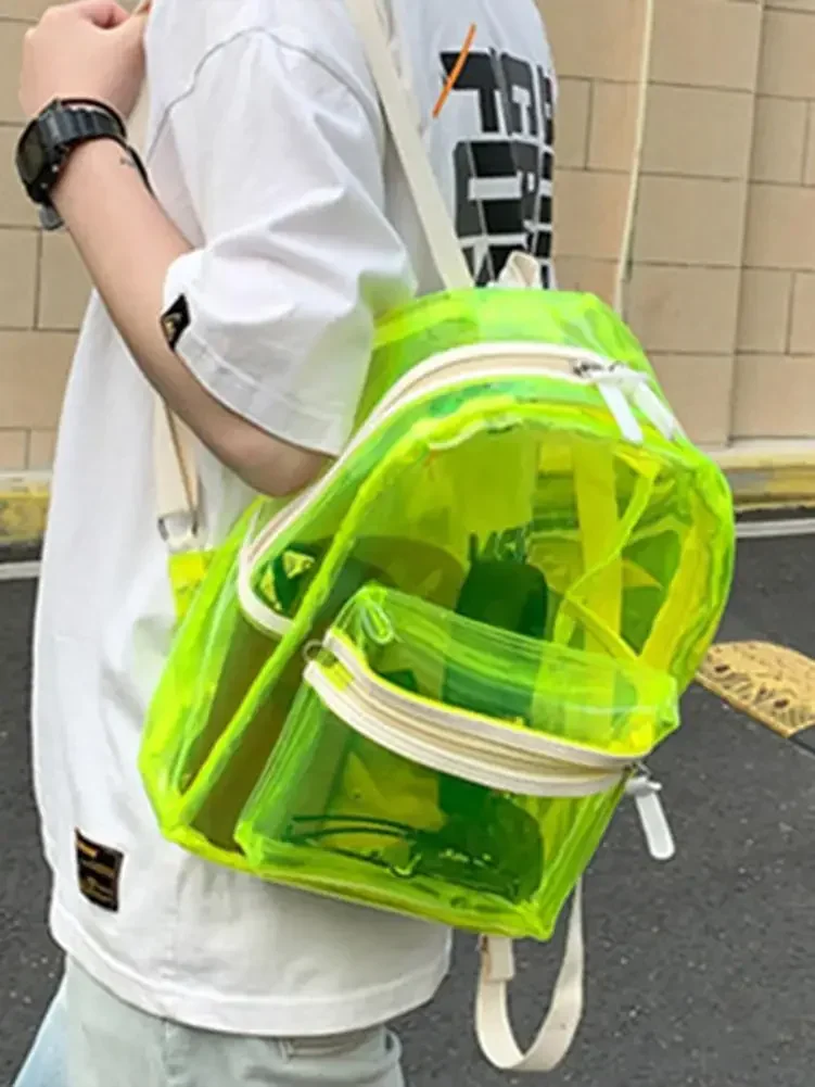 LED Lights Unisex Backpack PVC Transparent Clear Backpack Harajuku School Bag Girl Boys Lumious Night Outdoor Travel Bag New