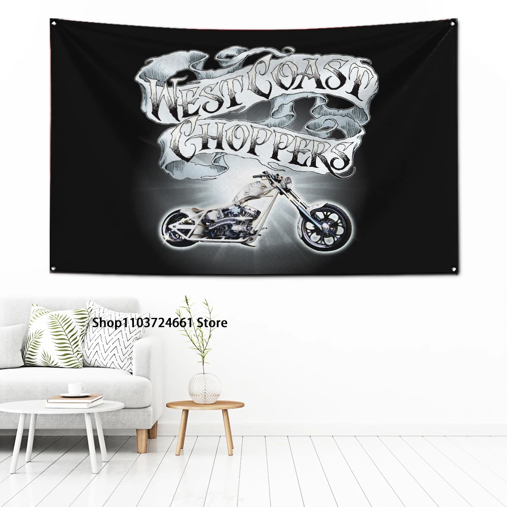 60x90cm West Coasts Chopper Motorcycle Flag Polyester Digital Printing Banner for Garage Wall Art Out Door Decoration