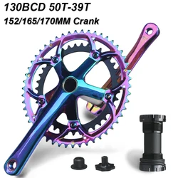 130BCD MTB Road Bike Crankset 170MM Pedivela 39/50T 152/165/170mm Bicycle Crank Set Crank Arm Integrated Hollow Double Chainring