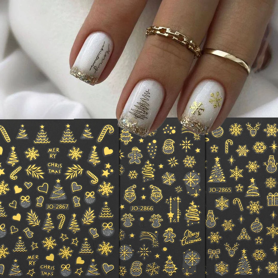 6 قطع من ملصقات أظافر عيد الميلاد - ذاتية اللصق ذهبية الشظية الساخنة ختم الشتاء ندفة الثلج، شجرة، قصب الحلوى تصاميم شارات الأظافر #2