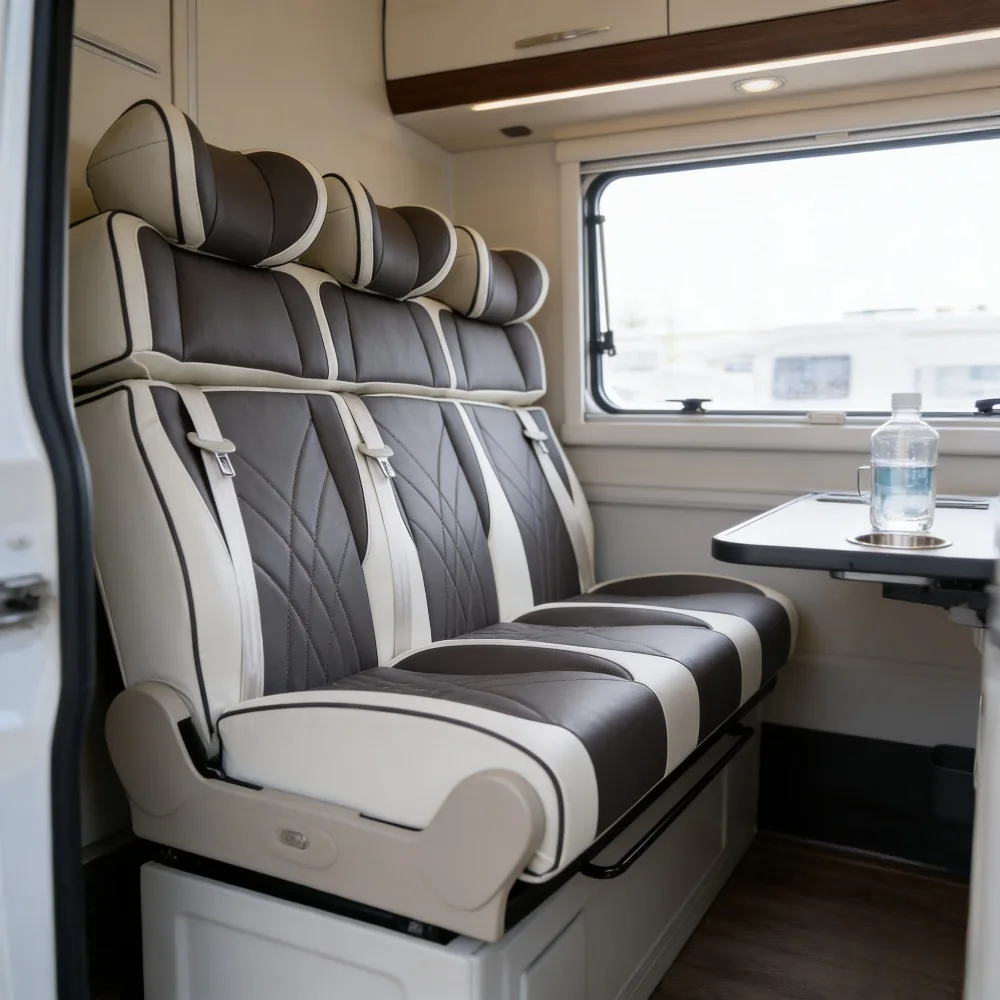 RV Van Interior Custom Leather Seats Wholesale - Fold To Bed Design with Wear-Resistant Surface for Long-Term Use