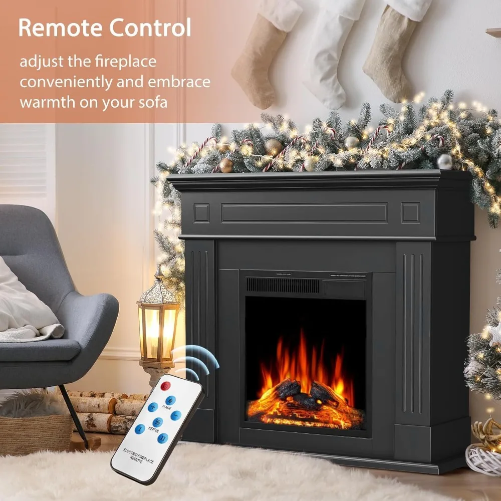 Lareira elétrica de 44" com mantel surround, aquecedor de lareira autônomo LED de 750 W/1500 W com chama realista, ajustável
