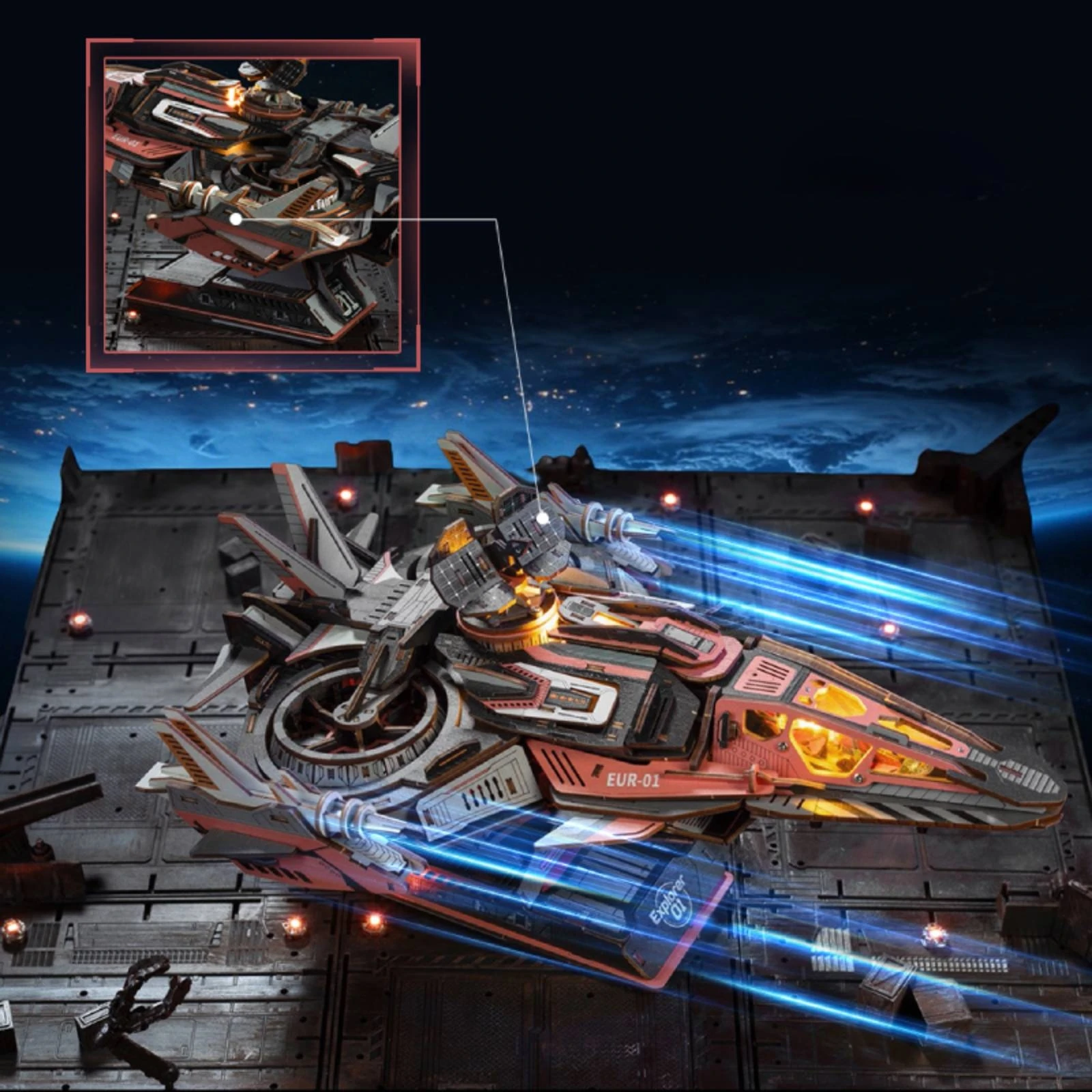 

Spaceship Model Kit Craft Glue Mechanical Spaceship Model Space Toy Contact Detector Music Speaker