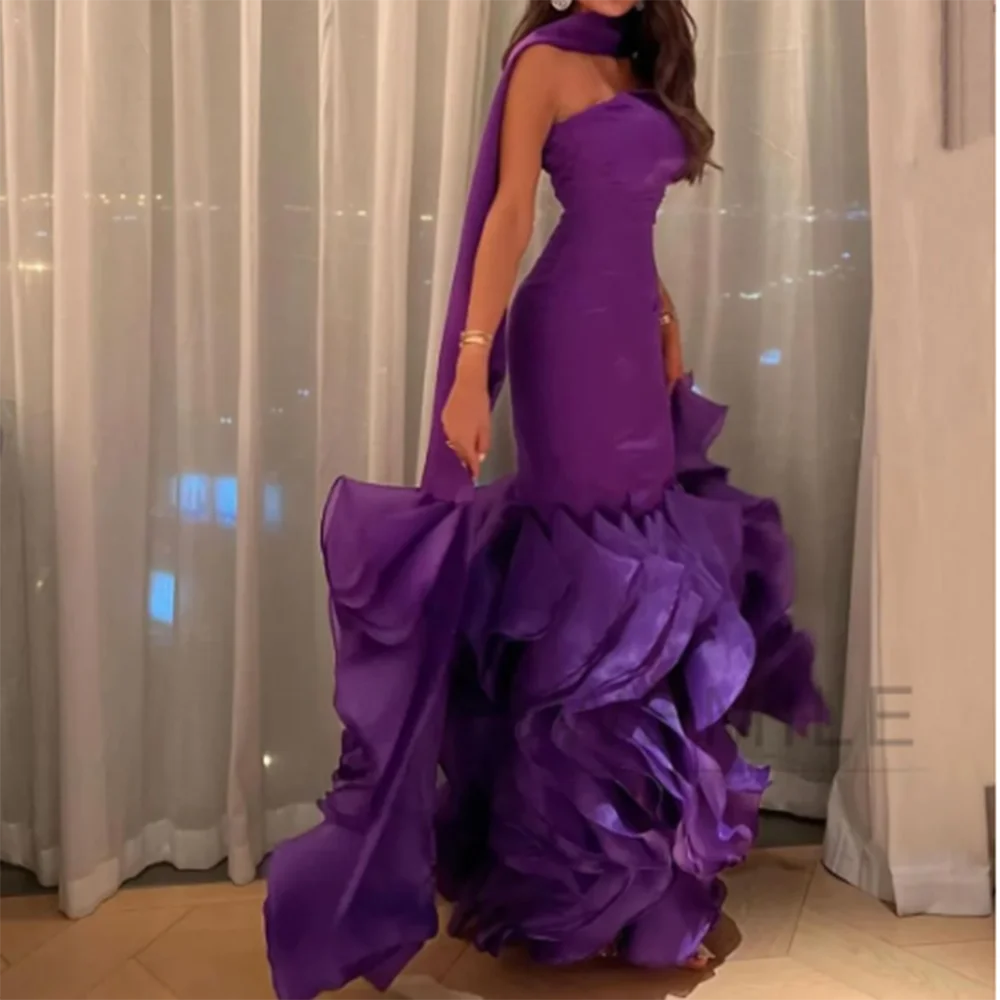 Exquisite Purple Women Prom Dresses Strapless Floor Length Sleeveless Trumpet Classy High Quality Formal Evening Party Gowns