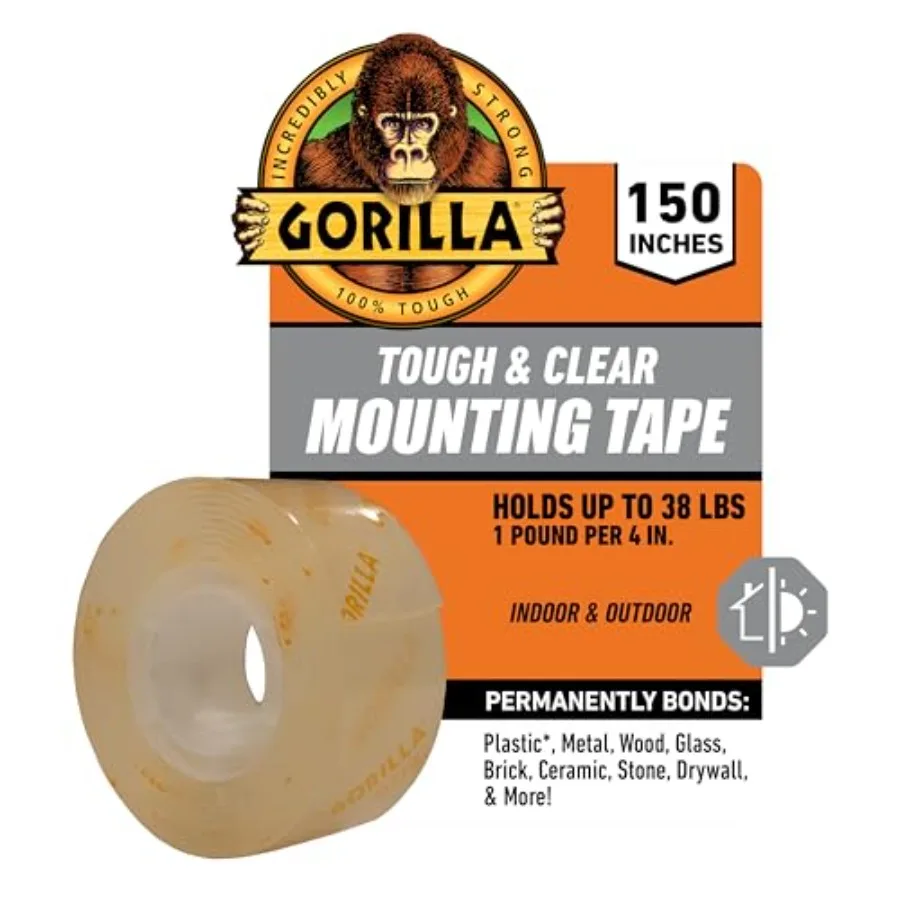 

Tough and Clear Double Sided Mounting Tape Clear Tape 1" x 150" Pack of 1 - Weatherproof for Indoor or Outdoor