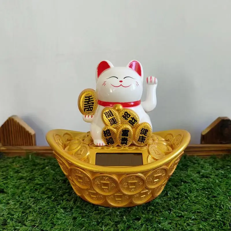 Chinese Lucky Wealth Waving Cat Gold Waving Hand Cat Home Decor Welcome Waving Cat Sculpture Statue Decor Car Ornament