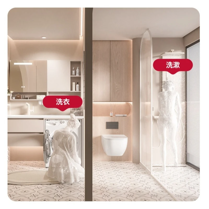 

Washing machine cabinet integrated rock slab seamless integrated basin cream bathroom wash