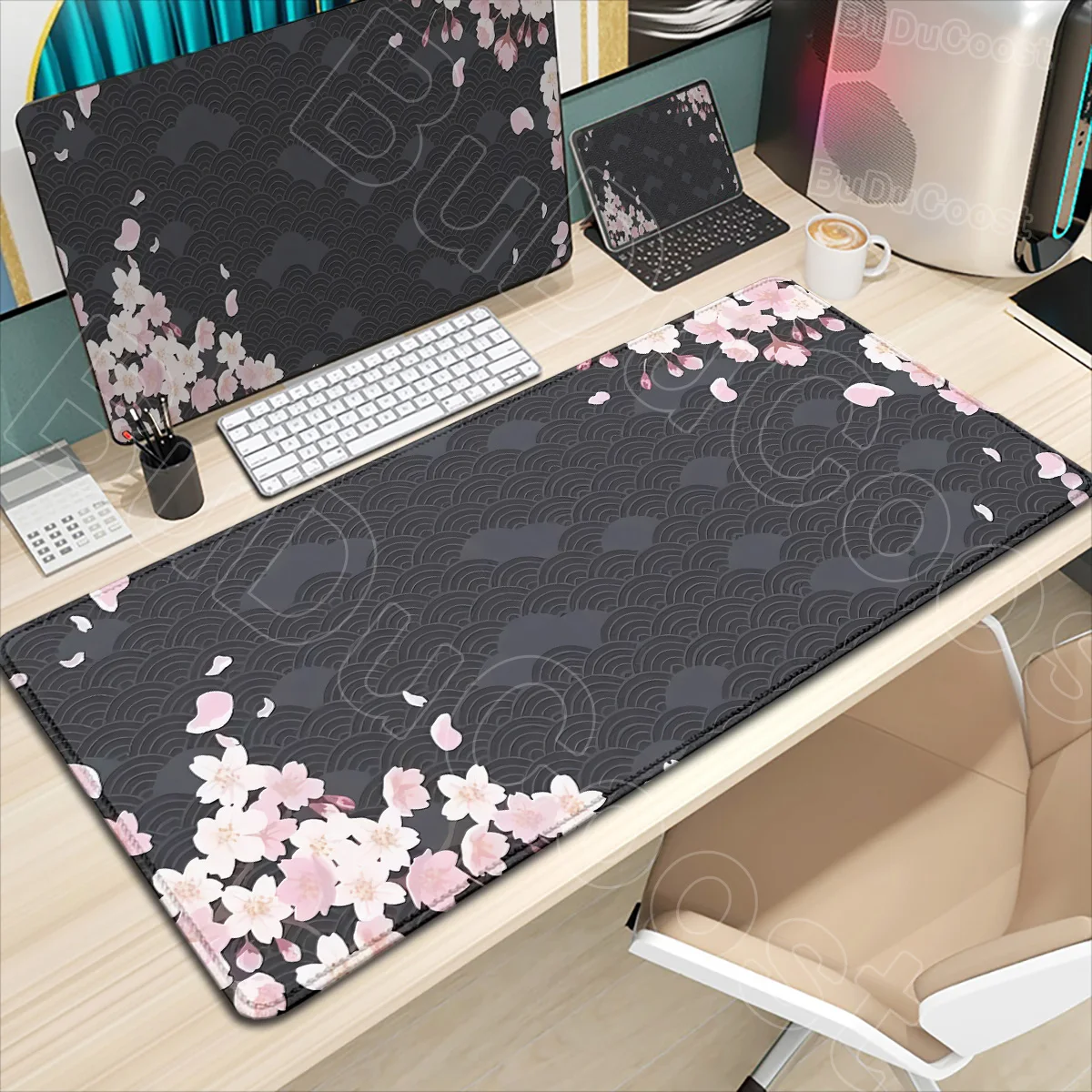 

New Pretty Sakura Desk Mat Large Gaming Mousepads Beautiful Design Cherry Blossom Art Mouse Pad 900x400mm PC Keyboard Table Rug