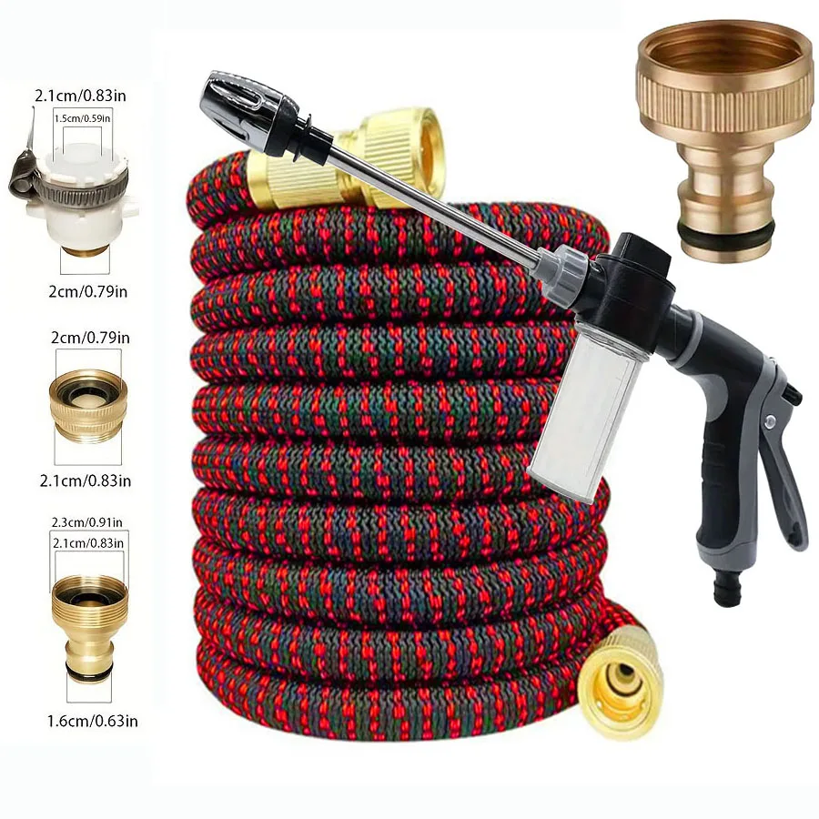 

High-pressure expandable garden hose, 25-100 feet long, used for car washing, gardening, and farm irrigation