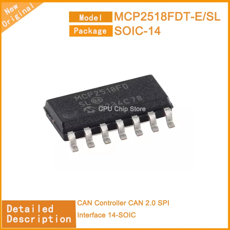 5Pcs/Lot  New Original  MCP2518FDT-E/SL  MCP2518FDT  CAN Controller CAN 2.0 SPI Interface 14-SOIC