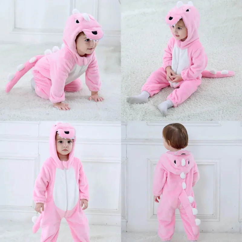 Kostum hewan kartun bayi dinosaurus Kigurumi hijau Bodysuit anak balita bayi Jumpsuit Onesie flanel Anime nyaman