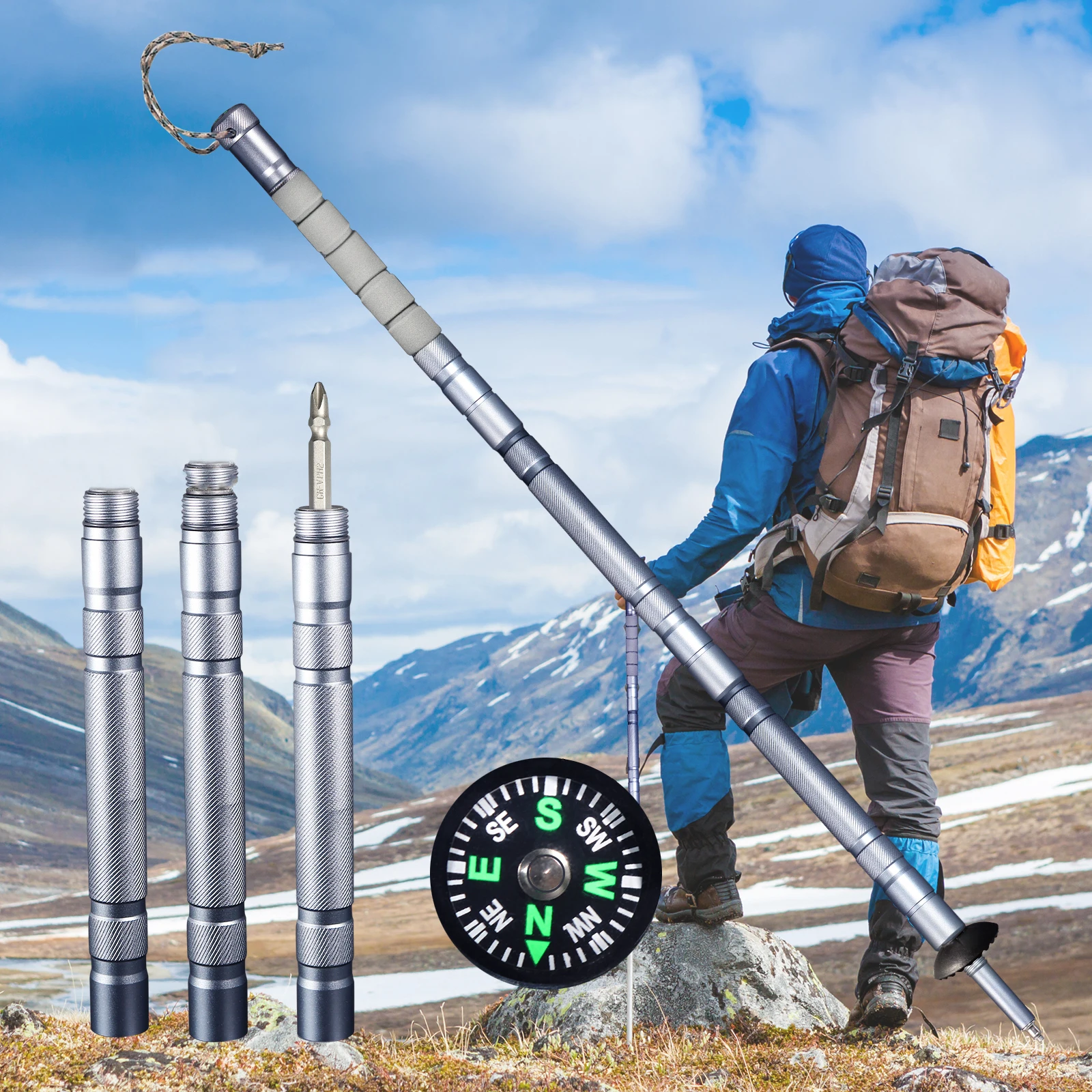 Bâton de randonnée multifoncti - Folding Walking Sticks Hiking Adjustable avis et prix