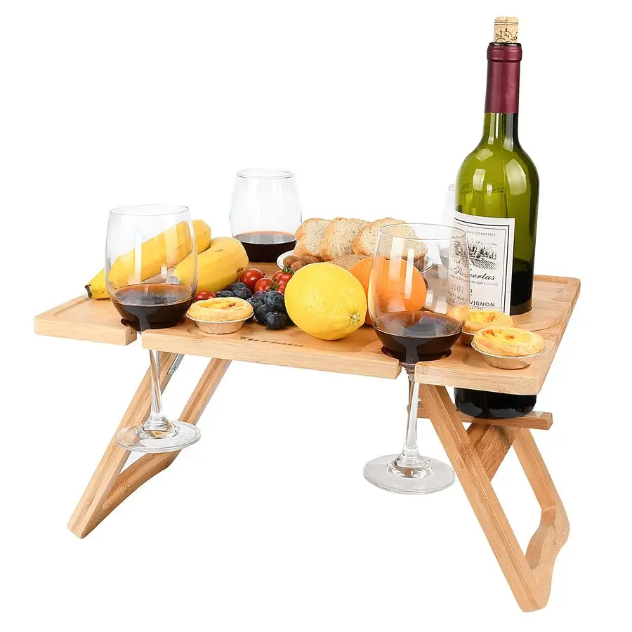 

Portable Wine Picnic Table, Ideal Wine Gift for Women Men, Outdoor Folding Table amp Beach Charcuterie Board with Wine Glasses H