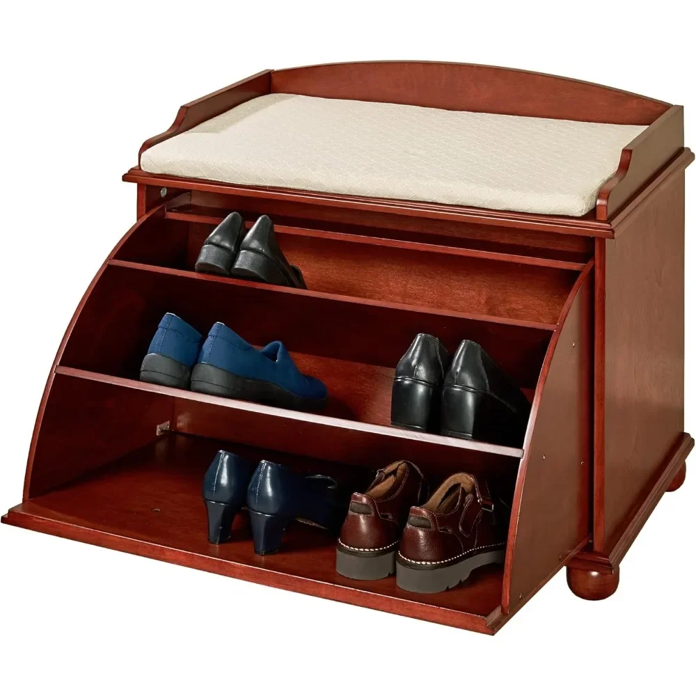 Touch of Class Aubrie Wooden Shoe Storage Bench|Classic Cherry|Hidden Shoe Storage