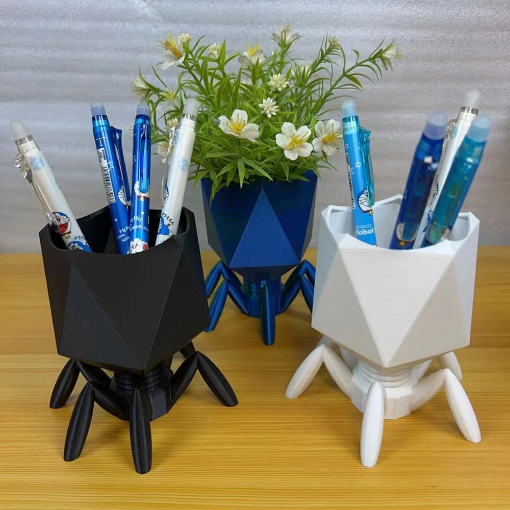 

GGE 3D Printed Flower Pot Storage Rack Cute Office Stationery Student Pen Holder Makeup Brush Multifunctional Storage Bucket