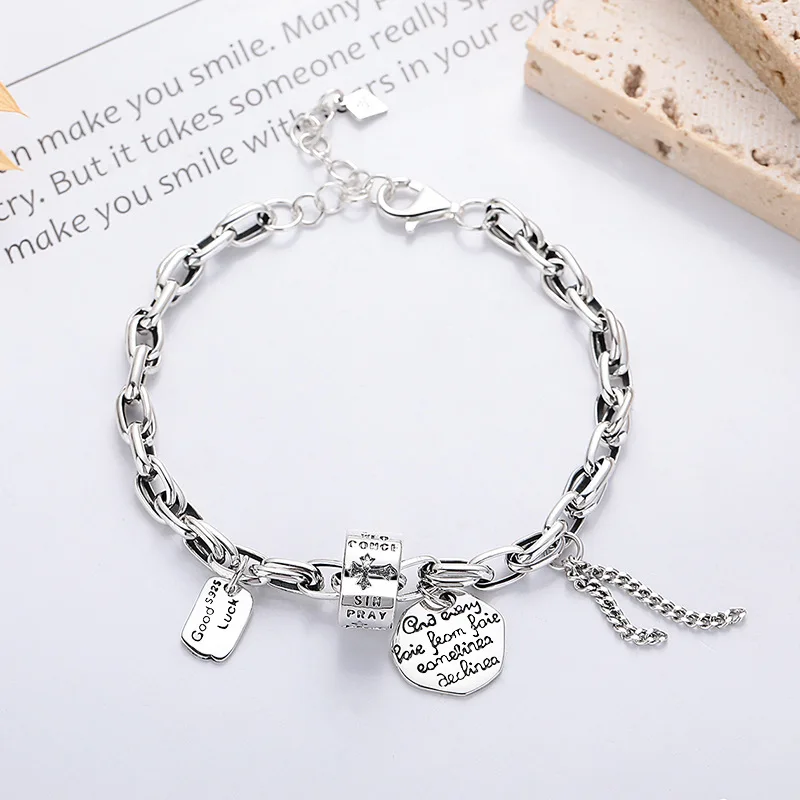 BOCAI New S925 Sterling Silver Jewelry Personalized Jewelry Cross Transfer Bead Tassel Bracelet Women's Selected Gift