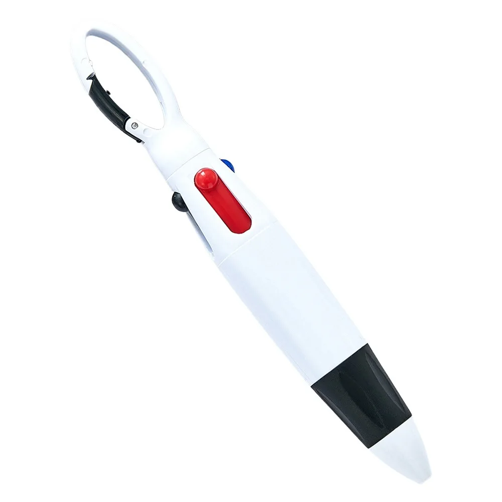 

1pcs Portable Plastic Ballpoint Pen 4-Color 1.0mm Tip Carabiner Buckle Pen Press Type Neutral Pen Students