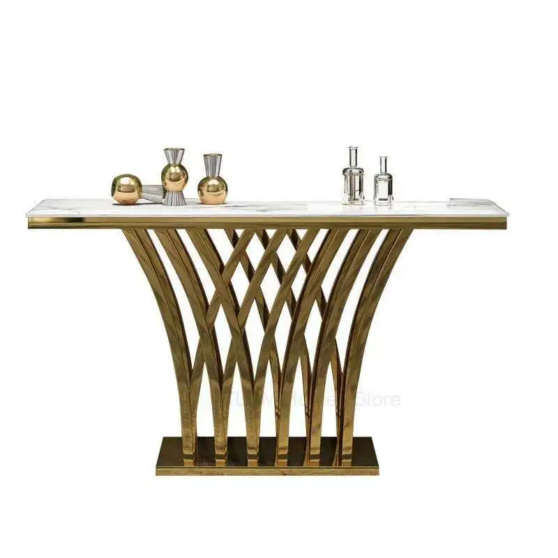 

Light Luxury gold Wrought Iron Console Table for Living Room Corridor Decoration Table Creative Console Cabinet Against The Wall