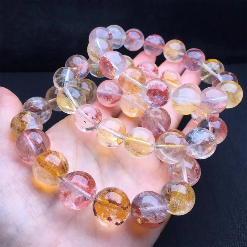 13MM Natural Colored Fire Quartz Hematoid Bracelet Reiki Healing Fengshui Stone Fashion Jewelry For Women Holiday Gift 1PCS