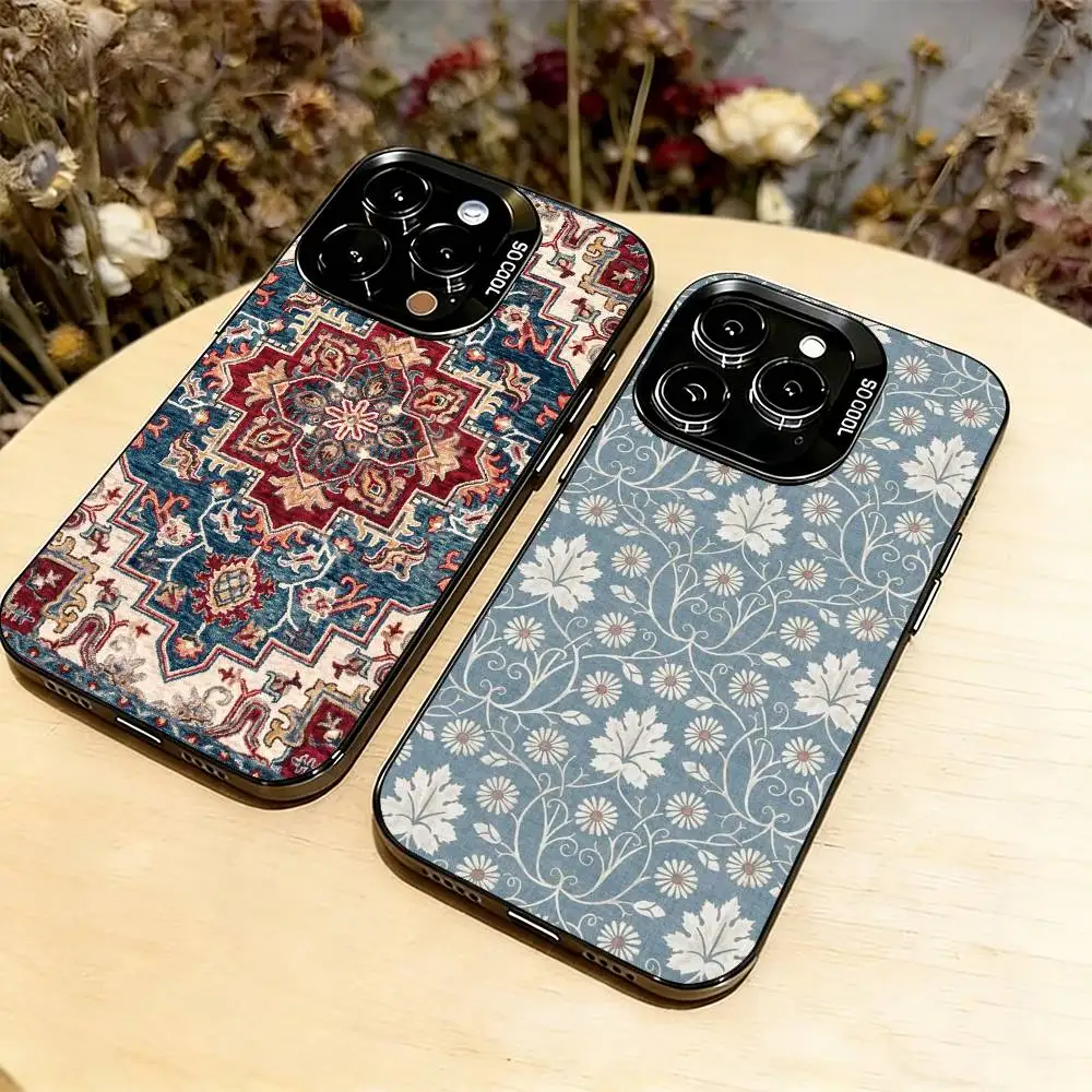 Persian Carpet Floral Pattern Phone Case For iPhone 17,16,15,14,13,12,11 Plus,Pro Max,XS,Colorful Silver Black Cover
