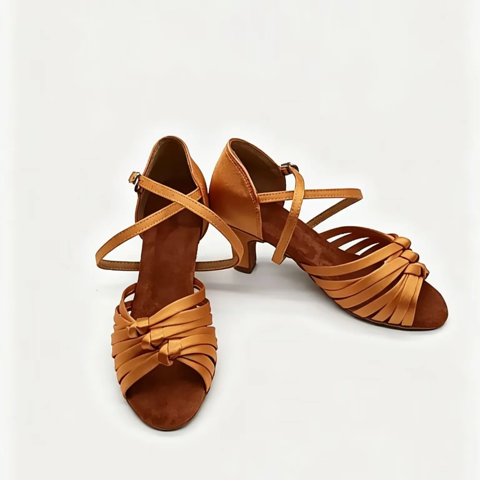 Evkoodance Latin Salsa Tango Dance Shoes Ladies 7cm Heel Height Professional Tan Satin Shoes Customized  Women Evkoo-045 Shoes