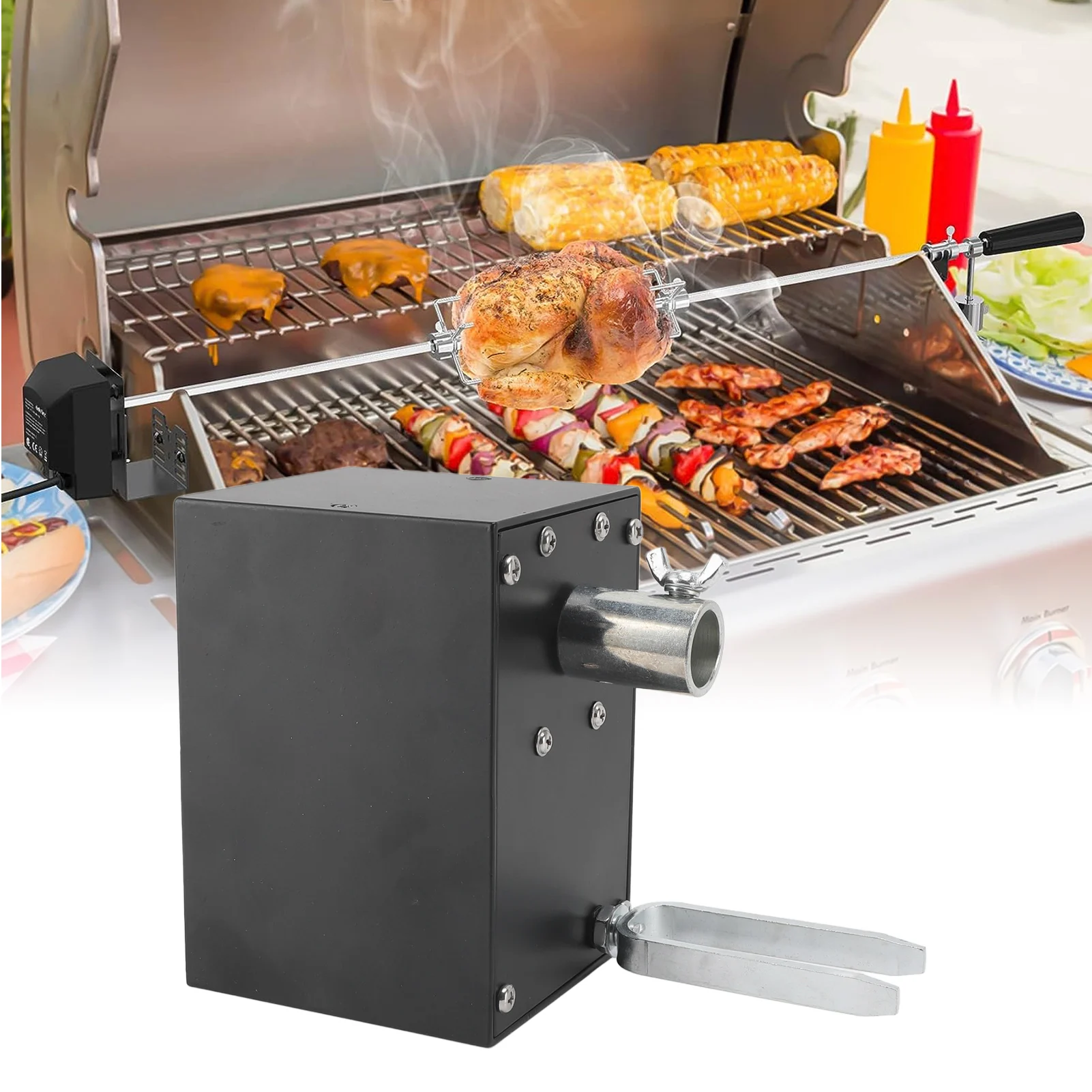 Barbecue Motor Aluminum High Torque 70KG with 1.5m Boosting Cable BBQ Rotisserie Motor for Meat Chicken