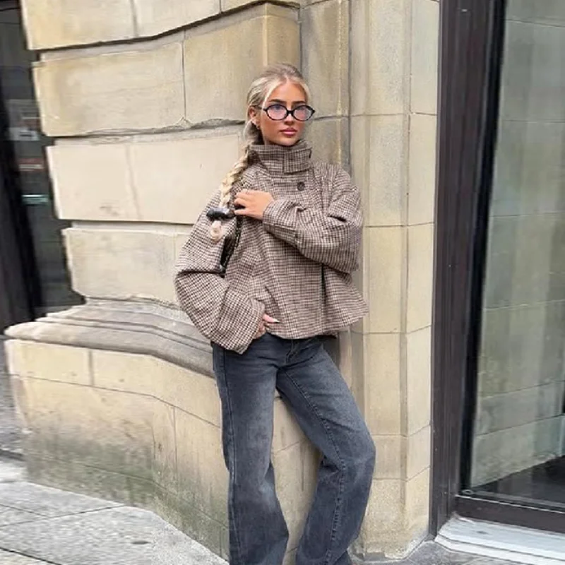 

Винтажная стильная короткая куртка в полоску с воротником-стойкой, дизайнерская модная повседневная шикарная универсальная классическая женская осенняя уличная одежда