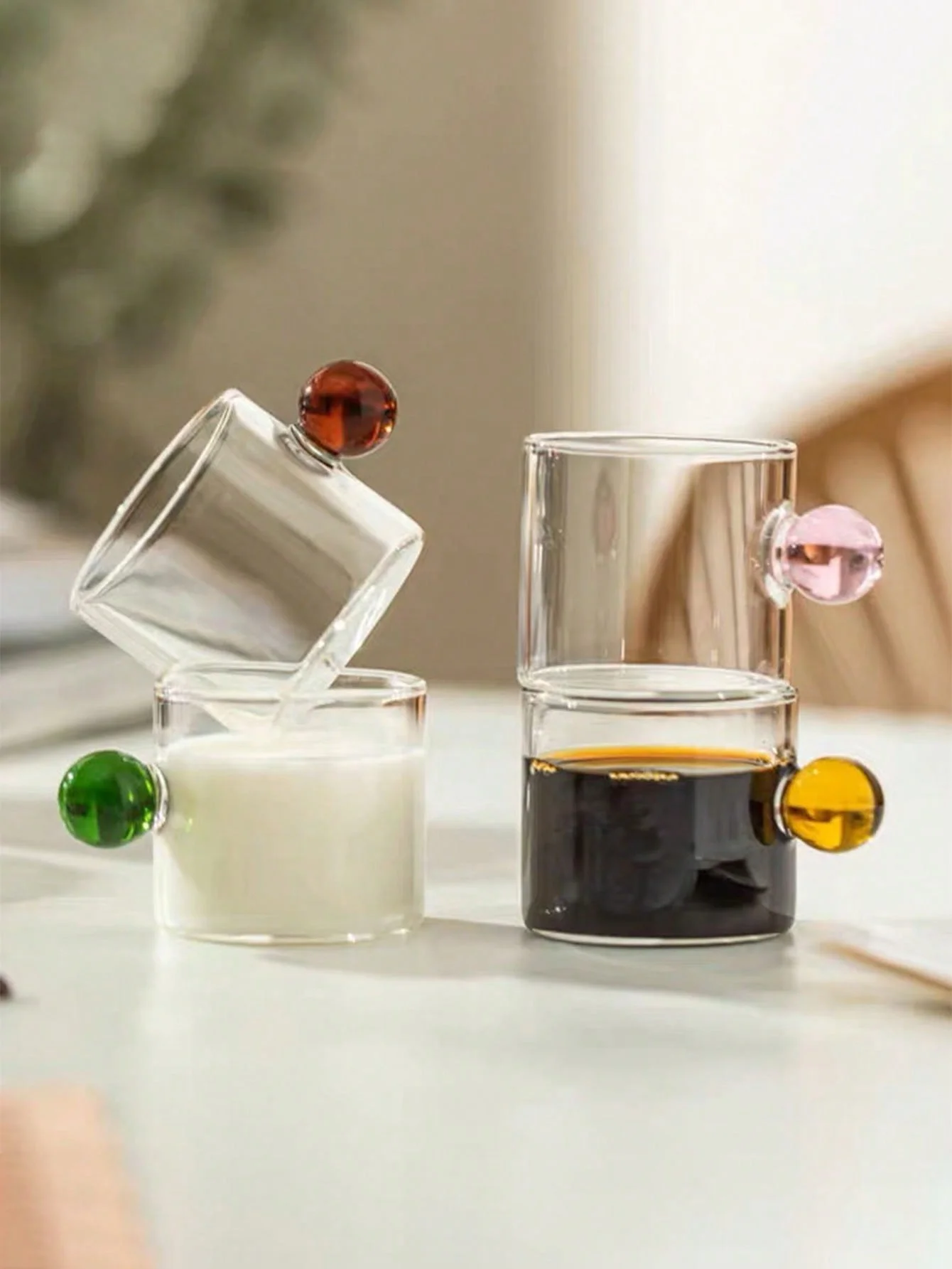 Coffee Cup Ins Style Japanese Glass Ball Handle Small Milk Cup Concentrated Italian Latte Coffee Cup Small Measuring Cup Milk Jug Milk Jug 100ml 6Pcs