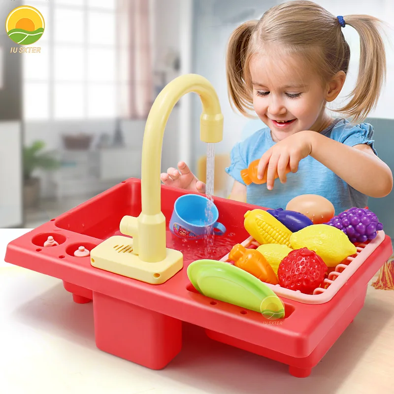 Kitchen Mini Sink Toy Children Pretend Play Simulation Fruits Food Cooking Water Wash Set Education Toys For Girl Birthday Gifts