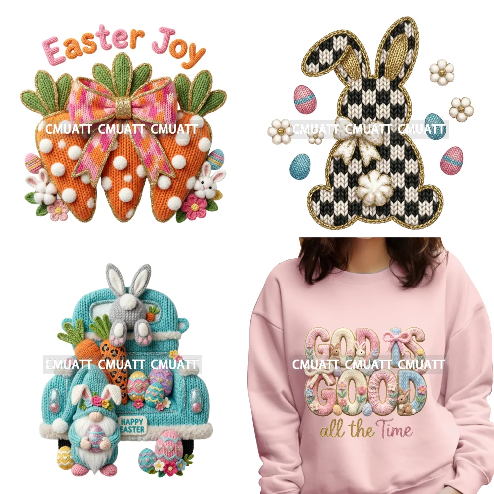 

Faux Yarn Bunny Club Eggstra Jesus Happy Easter Gnome Coquette Kids Iron on DTF Heat Transfer Sticker Ready to Press for Hoodies
