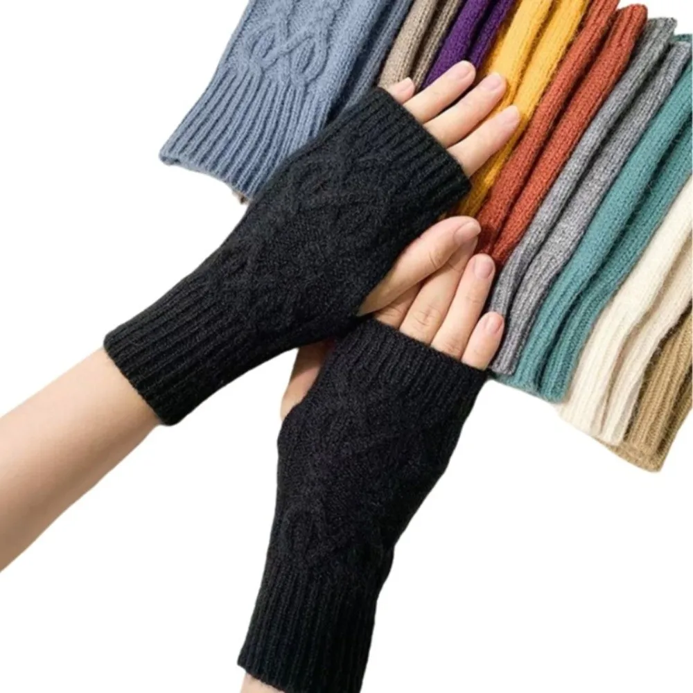New Knitted Fingerless Gloves Fingerless Cable Knit Women's Gloves Warm Wrist Warmers Women