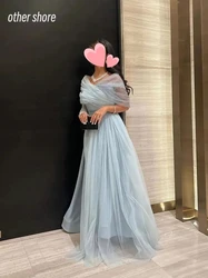 Other Shore Elegant Vintage Sweet Blue Lace Off the Shoulder A-Line Customize Formal Occasion Prom Dress Evening Party Gowns