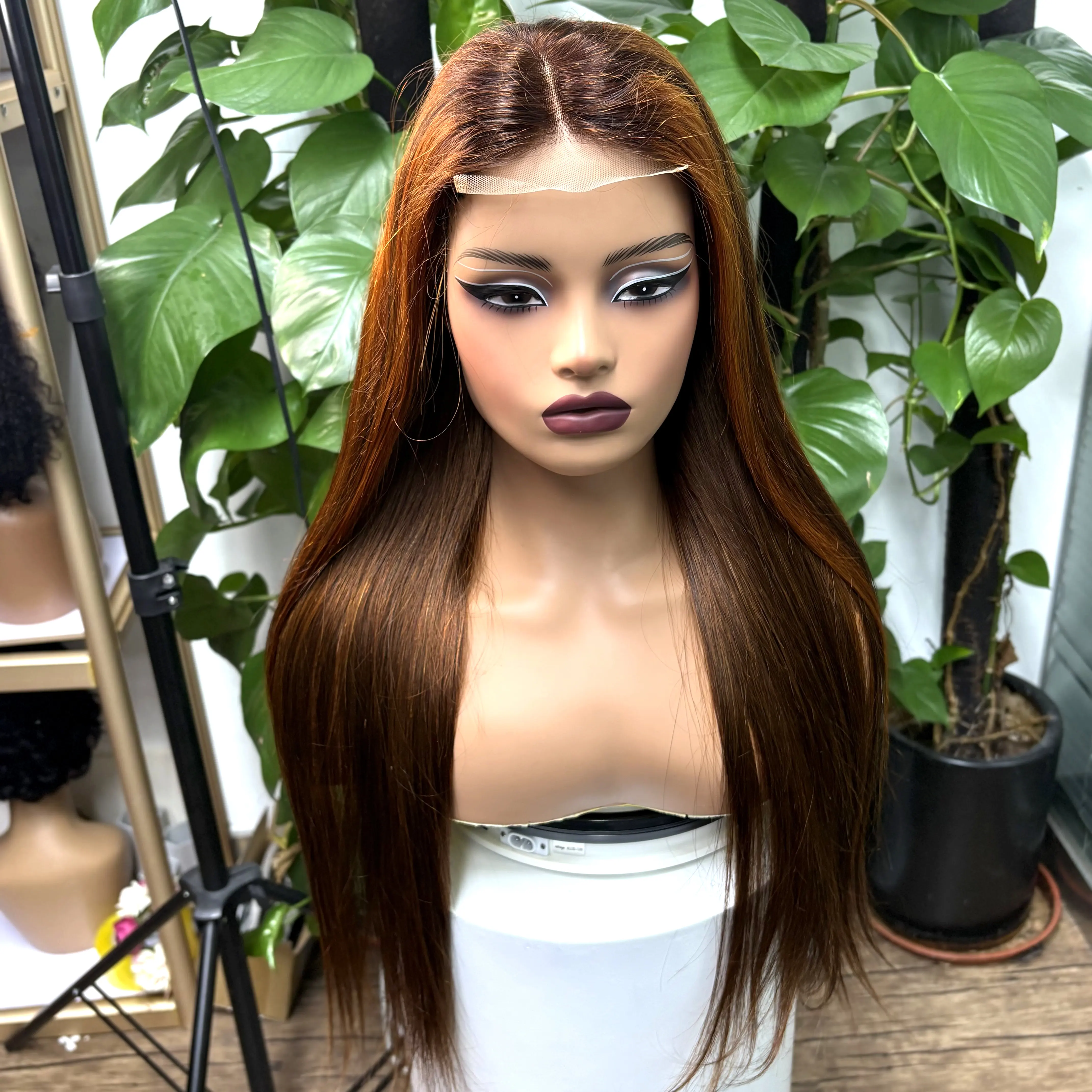 28inch 4x4 Lace Closure Straight Human Hair Wig 280% Density P4/350 Ginger Orange Peruvian Remy Hair Wigs For Black Women