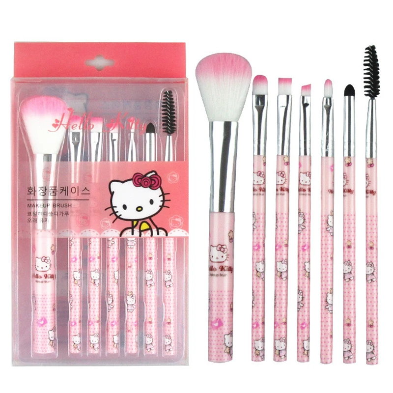 Sanrio Hello Kitty Makeup Brush Set 7pcs Anime Fashion Women Jewelry Blush Eyebrow Lip Eyeshadow Brush Beauty Tools Girl Gift