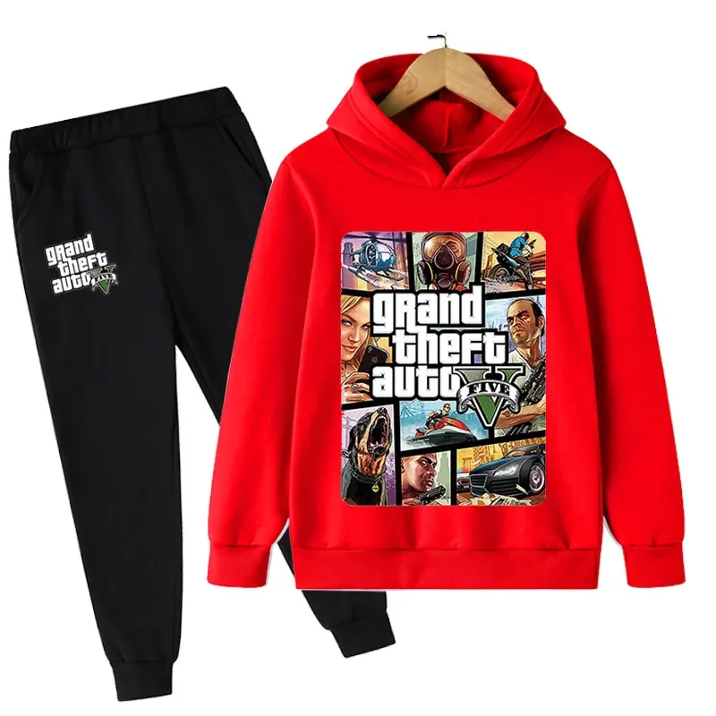 Children Cartoon Hoodies Tops+long Pants 2pcs Suit Kids Game Gta 5 Clothes 4-14 Years Children Boys Set of Clothes Autumn Kids