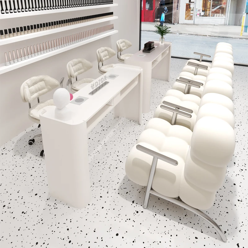 

European Reception Nail Desk Light Luxury Designer Aesthetic Luxury Manicure Table Art Salon White Nagel Tisch Salon Furniture