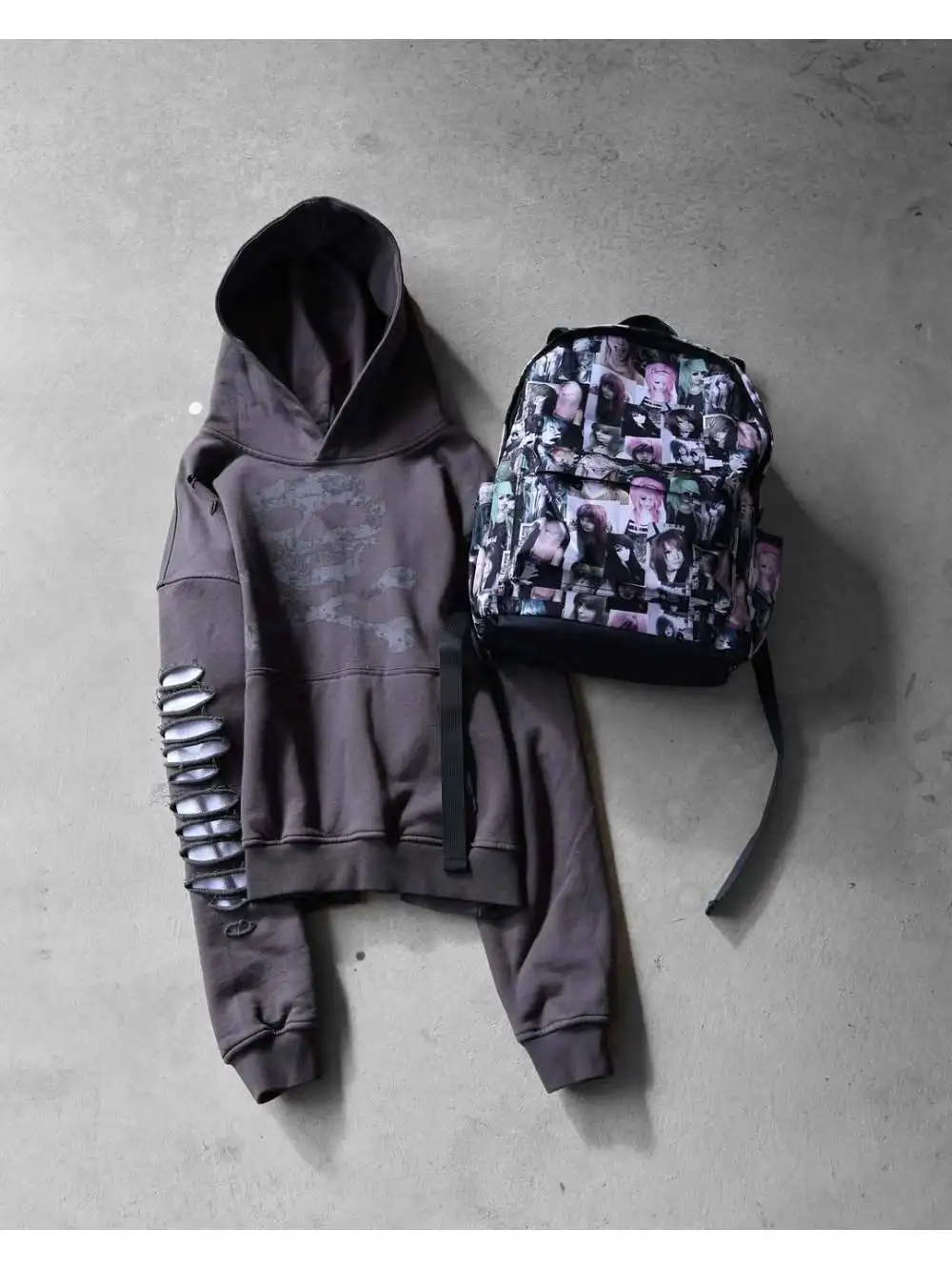 Y2K Gothic retro pullover hoodie, worn-out design niche skull print pattern, autumn and winter high street fashion unisex hoodie
