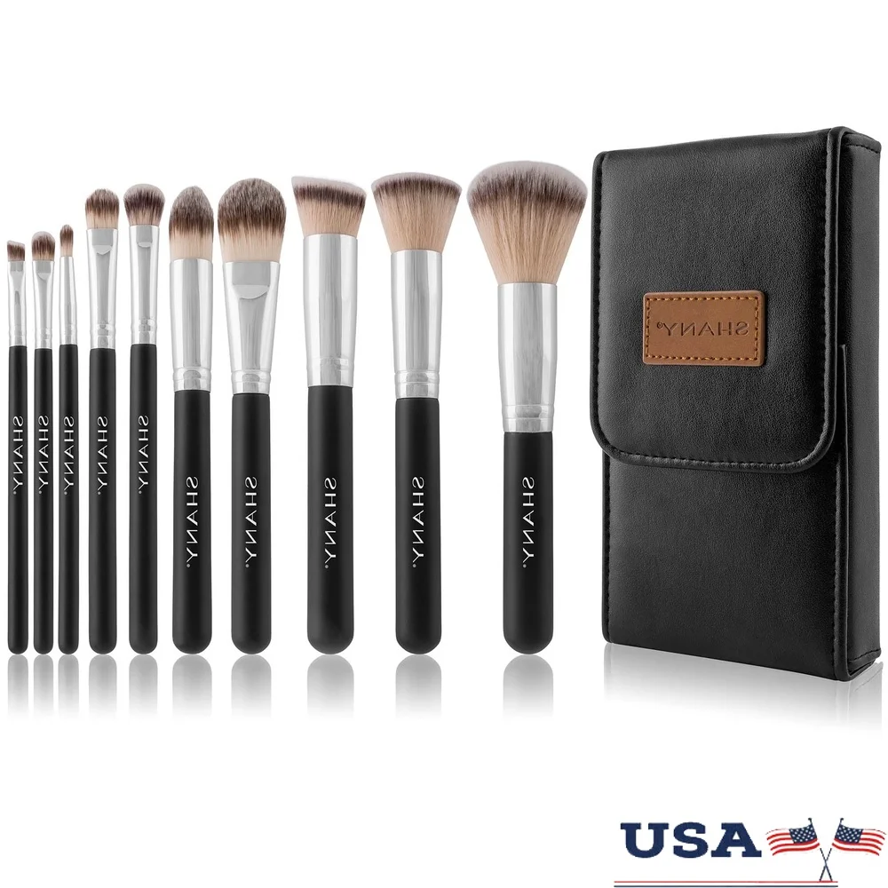 10 ชิ้น Professional ชุดแปรงแต่งหน้า Essential แปรง Foundation Powder Eye Shadow คอนซีลเลอร์ Contour Travel Pouch Rinse