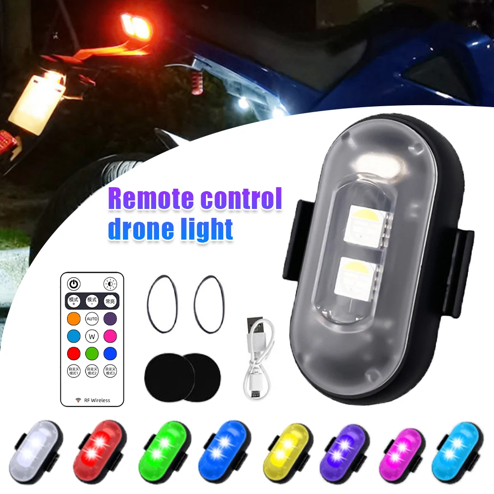 Wireless Remote Control Motorcycle Pilot Flash Light Car Flash Warning Light Car Aircraft Drone Light 8 Color Moto Safety Lights